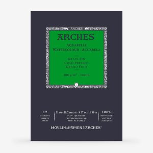 Bloco aguarela A4 300grs 12 Folhas 100% algodão grão fino  Arches