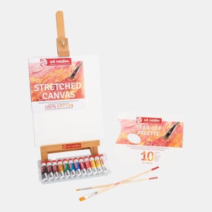 Conjunto de  cavalete + óleos + paleta + pinceis + tela