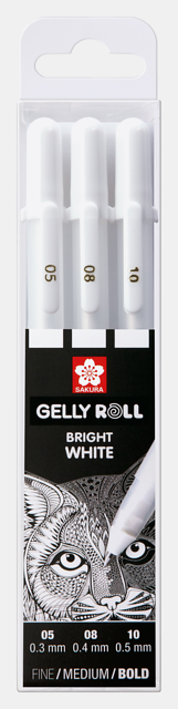 Conjunto de 3 canetas brancas 05;08;10 Gelly Roll Sakura