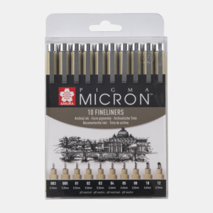 Conjunto de 10 canetas pretas pigma micron ( 003;005;01;02;03;04;05;08;10;12 )
